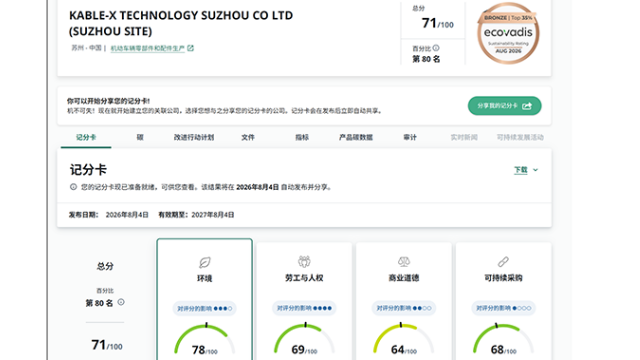 苏州凯佰乐线束完成 EcoVadis 认证评审，夯实企业国际化可持续经营能力